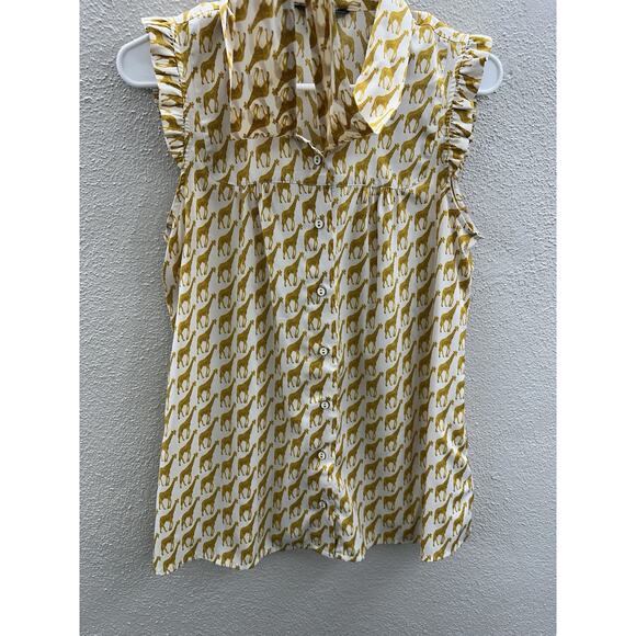 Tommy Hilfiger Womens Tank Top Size Large Button Up Giraffe Yellow Necktie - Picture 2 of 11